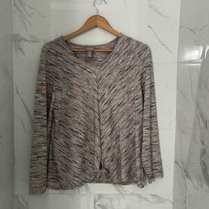 Chico's Heathered Taupe & Gray V-Neck Tie-Front Long Sleeve Top